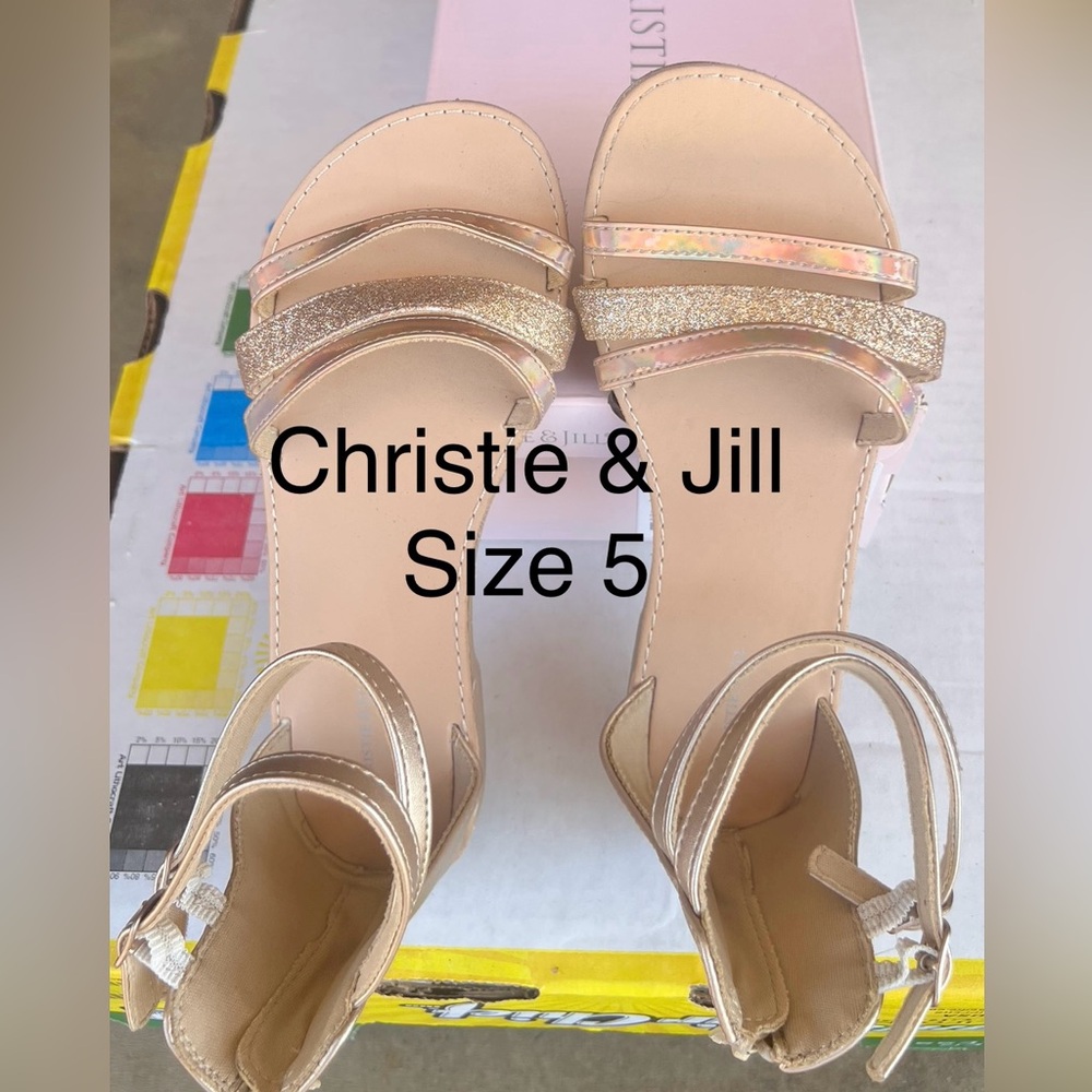 Christie & Jill dress sandles. Rose gold color. Heel zip.